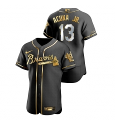 Men Atlanta Braves 13 Ronald Acuna Jr  Black Gold 2020 Nike Flexbase Jersey