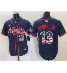 Men Atlanta Braves  13 Ronald Acuna Jr  Navy USA 250 Fourth of July Home Stadium Stitched Baseball Jersey