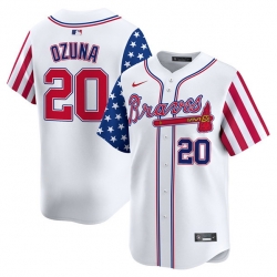 Men Atlanta Braves 20 Marcell Ozuna White 2024 Independence Day Vapor Limited Stitched Baseball Jersey