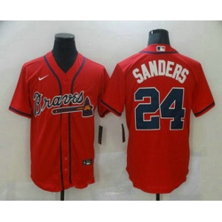 Men Atlanta Braves 24 Deion Sanders Red Stitched MLB Cool Base Nike Jersey