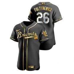 Men Atlanta Braves 26 Mike Foltynewicz Black Gold 2020 Nike Flexbase Jersey