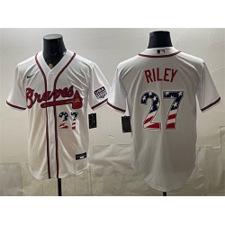 Men Atlanta Braves  27 Austin Riley White USA 250 Fourth of July Home Stadium Stitched