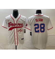 Men Atlanta Braves 28 Matt Olson White Cool Base With Patch Stitched Baseball Jersey