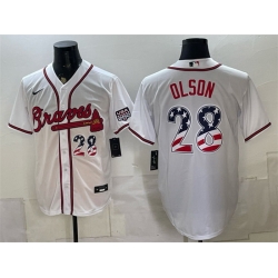 Men Atlanta Braves  28 Matt Olson White USA 250 Fourth of July Home Stadium Stitched Baseball Jersey