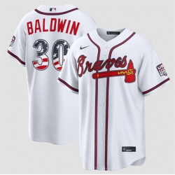 Men Atlanta Braves  30 Drake Baldwin White USA 250 Fourth of July Home Stadium Stitched Baseball Jersey