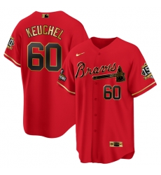 Men Atlanta Braves 60 Dallas Keuchel Red Gold World Series Champions With 150th Anniversary Patch Cool Base Stitched Jersey