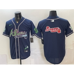 Men Atlanta Braves Team Big Logo Navy Galaxy With Outkast Patch Vapor Limited Stitched