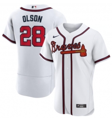 Men's Atlanta Braves 28 Matt Olson White Nike Flexbase Jersey