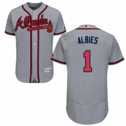 Mens Majestic Atlanta Braves 1 Ozzie Albies Grey Road Flex Base Authentic Collection MLB Jersey