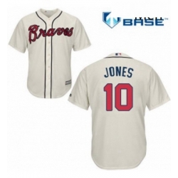 Mens Majestic Atlanta Braves 10 Chipper Jones Replica Cream Alternate 2 Cool Base MLB Jersey