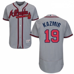 Mens Majestic Atlanta Braves 19 Scott Kazmir Grey Road Flex Base Authentic Collection MLB Jersey