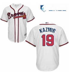 Mens Majestic Atlanta Braves 19 Scott Kazmir Replica White Home Cool Base MLB Jersey 