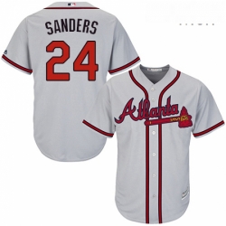 Mens Majestic Atlanta Braves 24 Deion Sanders Replica Grey Road Cool Base MLB Jersey