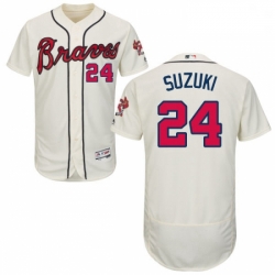 Mens Majestic Atlanta Braves 24 Kurt Suzuki Cream Flexbase Authentic Collection MLB Jersey