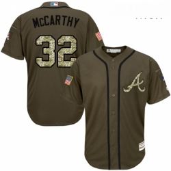 Mens Majestic Atlanta Braves 32 Brandon McCarthy Replica Green Salute to Service MLB Jersey 