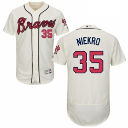 Mens Majestic Atlanta Braves 35 Phil Niekro Cream Alternate Flex Base Authentic Collection MLB Jersey