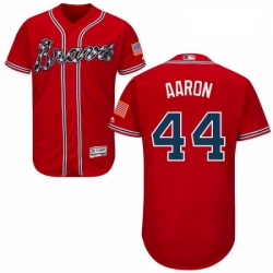 Mens Majestic Atlanta Braves 44 Hank Aaron Red Alternate Flex Base Authentic Collection MLB Jersey