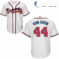 Mens Majestic Atlanta Braves 44 Hank Aaron Replica White Home Cool Base MLB Jersey