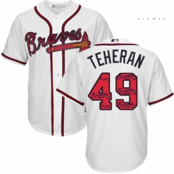 Mens Majestic Atlanta Braves 49 Julio Teheran Authentic White Team Logo Fashion Cool Base MLB Jersey