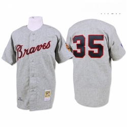 Mens Mitchell and Ness 1969 Atlanta Braves 35 Phil Niekro Replica Grey Throwback MLB Jersey