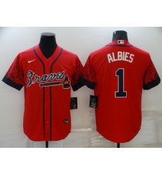 Men's Nike Atlanta Braves #1 Ozzie Albies Red 2021 New Jersey