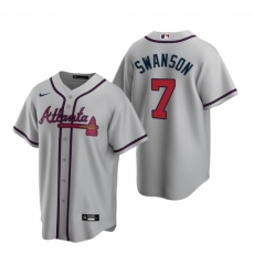 Mens Nike Atlanta Braves 7 Dansby Swanson Gray Road Stitched Baseball Jerse