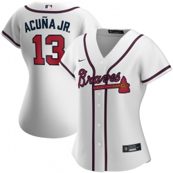 Atlanta Braves 13 Ronald Acuna Jr  Nike Women Home 2020 MLB Player Jersey White