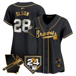 Women Atlanta Braves 28 Matt Olson Black Gold 2024 Spring Training  26 Georgia Patch Vapor Limited Stitched Baseball Jersey 