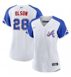 Women Atlanta Braves 28 Matt Olson White 2023 City Connect Stitched Baseball Jersey