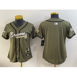 Women Atlanta Braves Blank Olive 2026 Armed Forces Day Stitched Baseball Jersey  