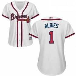 Womens Majestic Atlanta Braves 1 Ozzie Albies Authentic White Home Cool Base MLB Jersey 