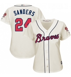 Womens Majestic Atlanta Braves 24 Deion Sanders Authentic Cream Alternate 2 Cool Base MLB Jersey