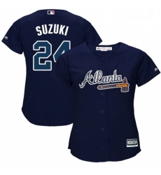 Womens Majestic Atlanta Braves 24 Kurt Suzuki Replica Blue Alternate Road Cool Base MLB Jersey