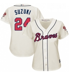 Womens Majestic Atlanta Braves 24 Kurt Suzuki Replica Cream Alternate 2 Cool Base MLB Jersey