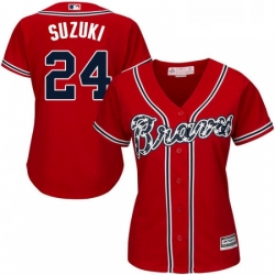 Womens Majestic Atlanta Braves 24 Kurt Suzuki Replica Red Alternate Cool Base MLB Jersey