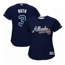 Womens Majestic Atlanta Braves 3 Babe Ruth Replica Blue Alternate Road Cool Base MLB Jersey