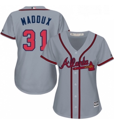 Womens Majestic Atlanta Braves 31 Greg Maddux Authentic Grey Road Cool Base MLB Jersey