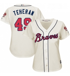 Womens Majestic Atlanta Braves 49 Julio Teheran Replica Cream Alternate 2 Cool Base MLB Jersey