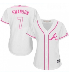 Womens Majestic Atlanta Braves 7 Dansby Swanson Authentic White Fashion Cool Base MLB Jersey