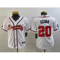 Youth Atlanta Braves 20 Marcell Ozuna White Gold World Series Champions Program Stitched Jersey