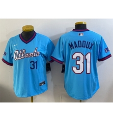 Youth Atlanta Braves  31 Greg Maddux Powder Blue 2026 City Connect Stadium Stitched Baseball Jersey