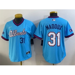 Youth Atlanta Braves  31 Greg Maddux Powder Blue 2026 City Connect Stadium Stitched Baseball Jersey