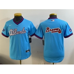 Youth Atlanta Braves Team Big Logo Powder Blue 2026 City Connect Stadium Stitched Baseball Jersey