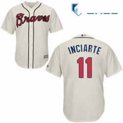 Youth Majestic Atlanta Braves 11 Ender Inciarte Replica Cream Alternate 2 Cool Base MLB Jersey 