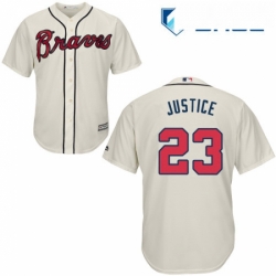 Youth Majestic Atlanta Braves 23 David Justice Authentic Cream Alternate 2 Cool Base MLB Jersey