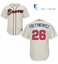 Youth Majestic Atlanta Braves 26 Mike Foltynewicz Authentic Cream Alternate 2 Cool Base MLB Jersey 