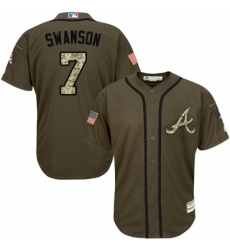 Youth Majestic Atlanta Braves 7 Dansby Swanson Authentic Green Salute to Service MLB Jersey