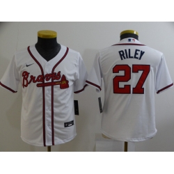 Youth White Atlanta Braves 27 Austin Riley Cool Base MLB Stitched Jersey