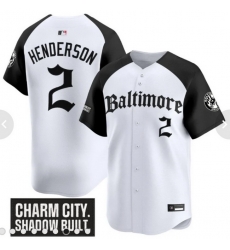 Men Nike Baltimore Orioles Gunnar Henderson #2 Charm City Shadow Built White Black Stitched Jersey