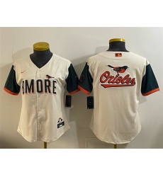 Women Baltimore Orioles Team Big Logo Natural 2026 City Connect Stadium Stitched Baseball Jersey 001